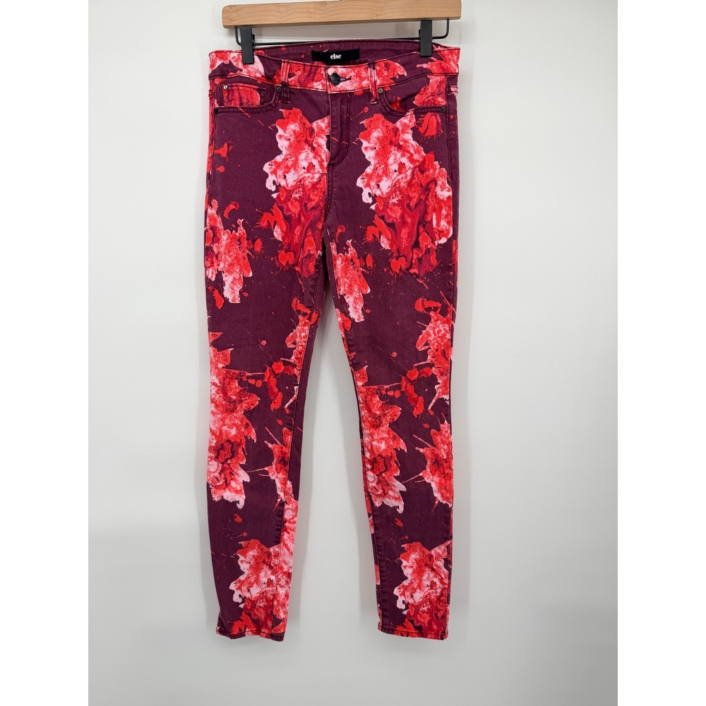 Else Skinny Jeans Women 29 Plum Red Pink Excellent Abstract Floral Splatter Edgy